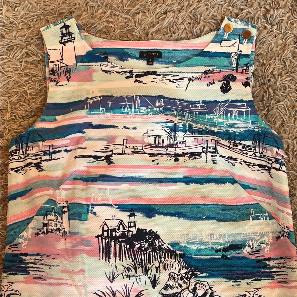 Talbots Striped Seaside Print Dress - Pink & Blue - Size 12 - Picture 3 of 11